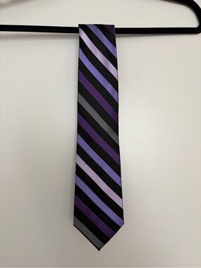 GEORGE Black & Purple Striped Tie - 100% silk
